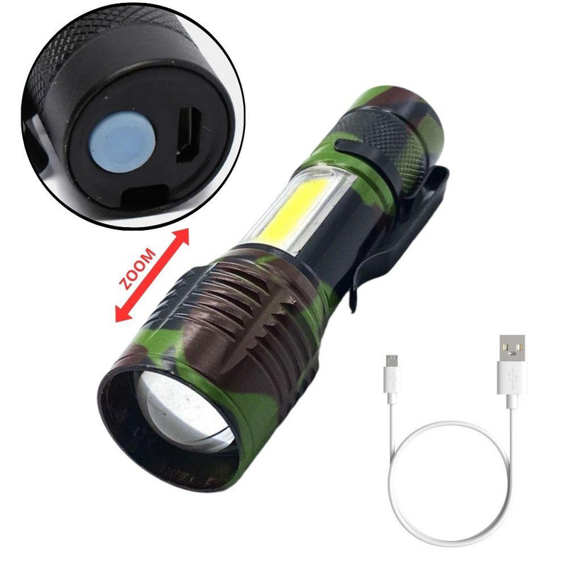 Lanterna Tática LED Recarregável 3 em 1 SOS Mini Multiuso
