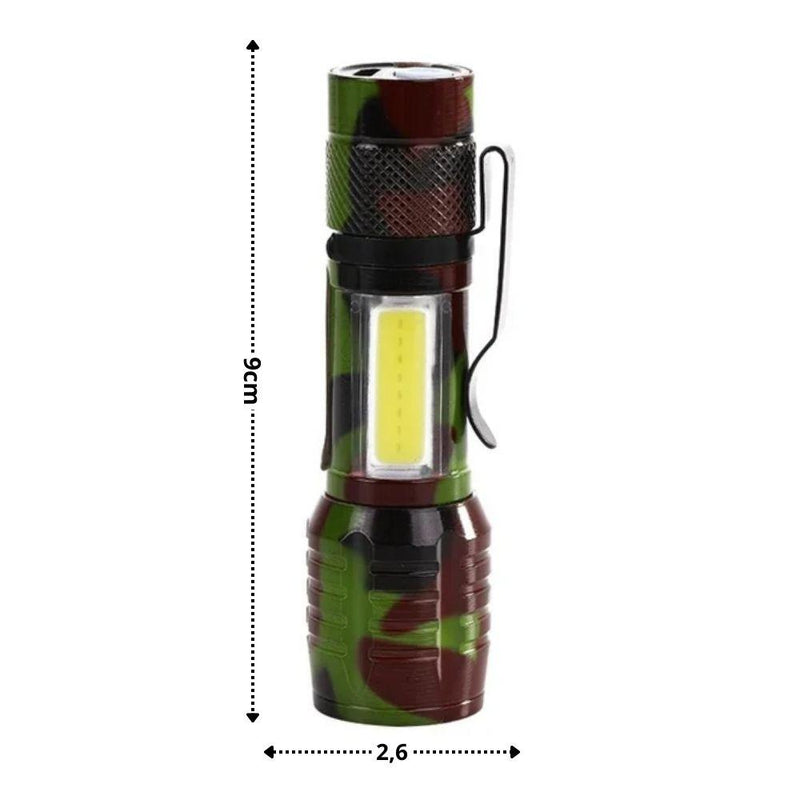 Lanterna Tática LED Recarregável 3 em 1 SOS Mini Multiuso